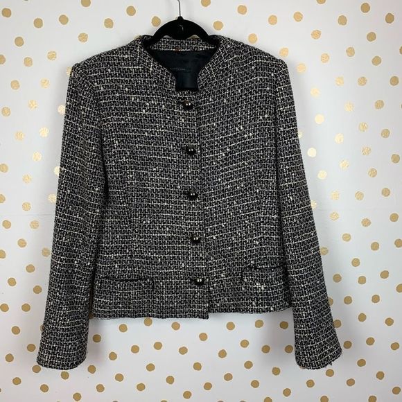 Elie Tahari Jackets & Blazers - Elie Tahari Tweed Leather Trim Blazer Jacket L